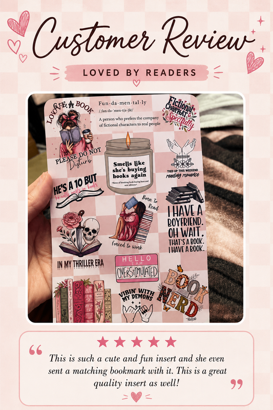 Book Lover E-Reader Insert | Bookish E-Reader Decor | Optional Matching Bookmark & Sticker Sheet Bundle