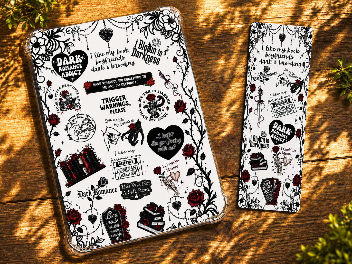 Dark Romance E-Reader Insert (Bundle with Bookmark + Precut Sticker Sheet)