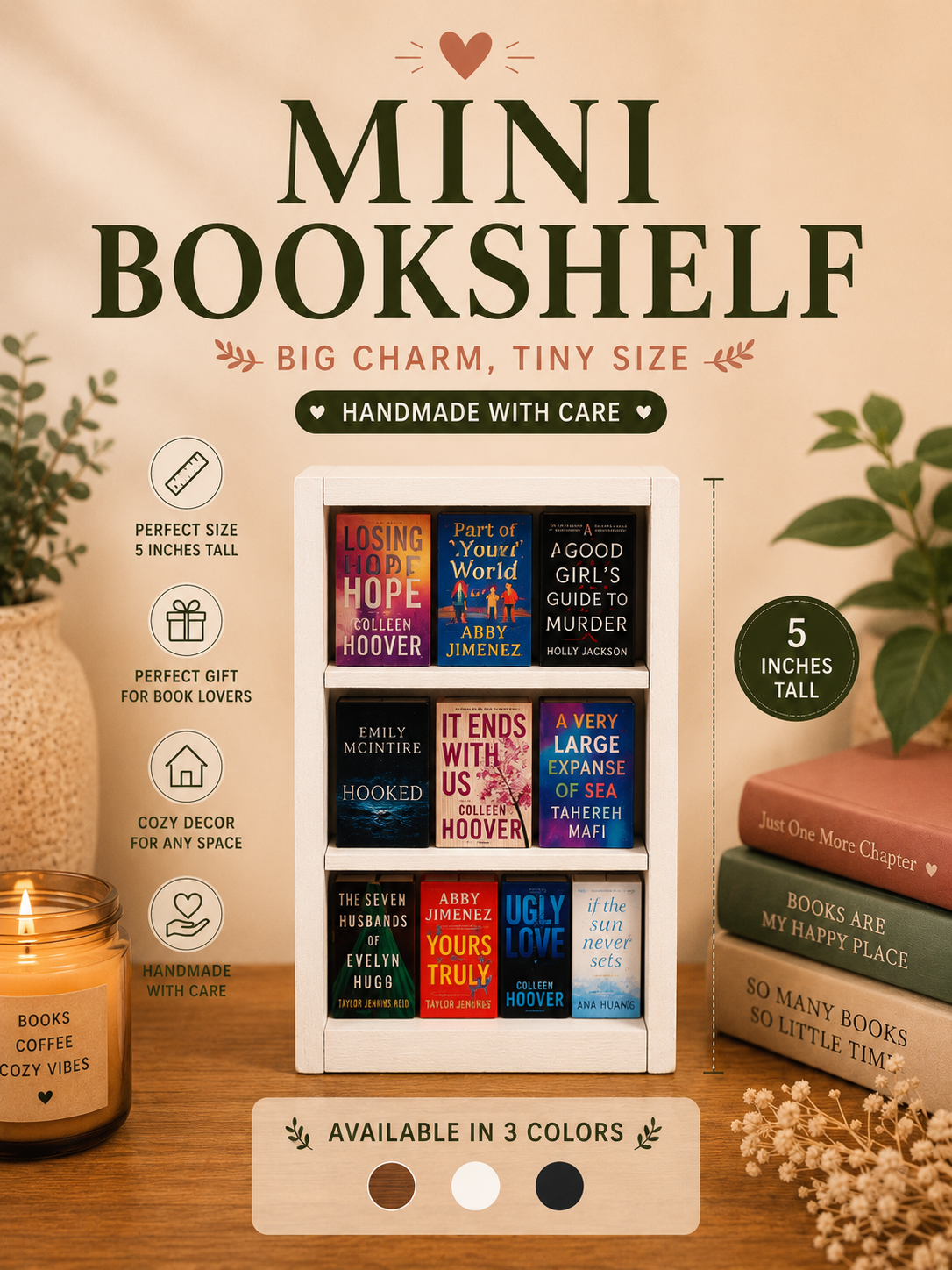 Mini Bookshelf for Mini Books | Handmade Wooden Display Shelf | Tiny Library Decor for Book Lovers