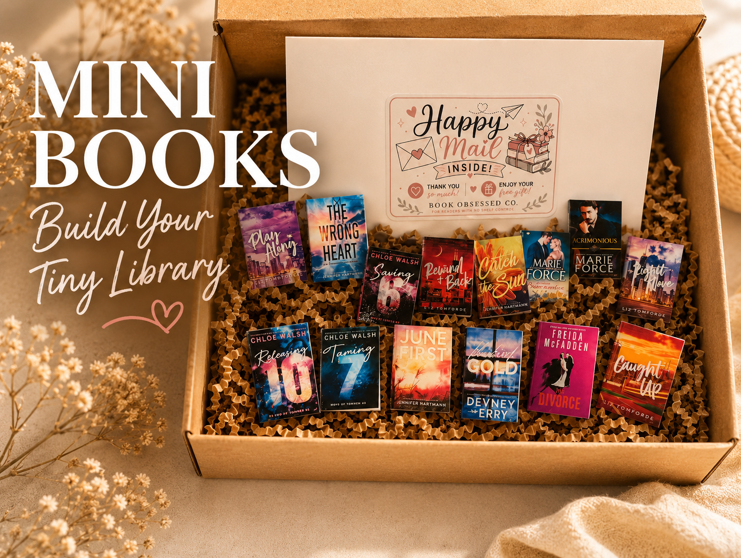 Mini Books & Bookshelf Bundle | Personalized Mini Library | Handmade Book Lover Gift | Custom Tiny Bookshelf Display