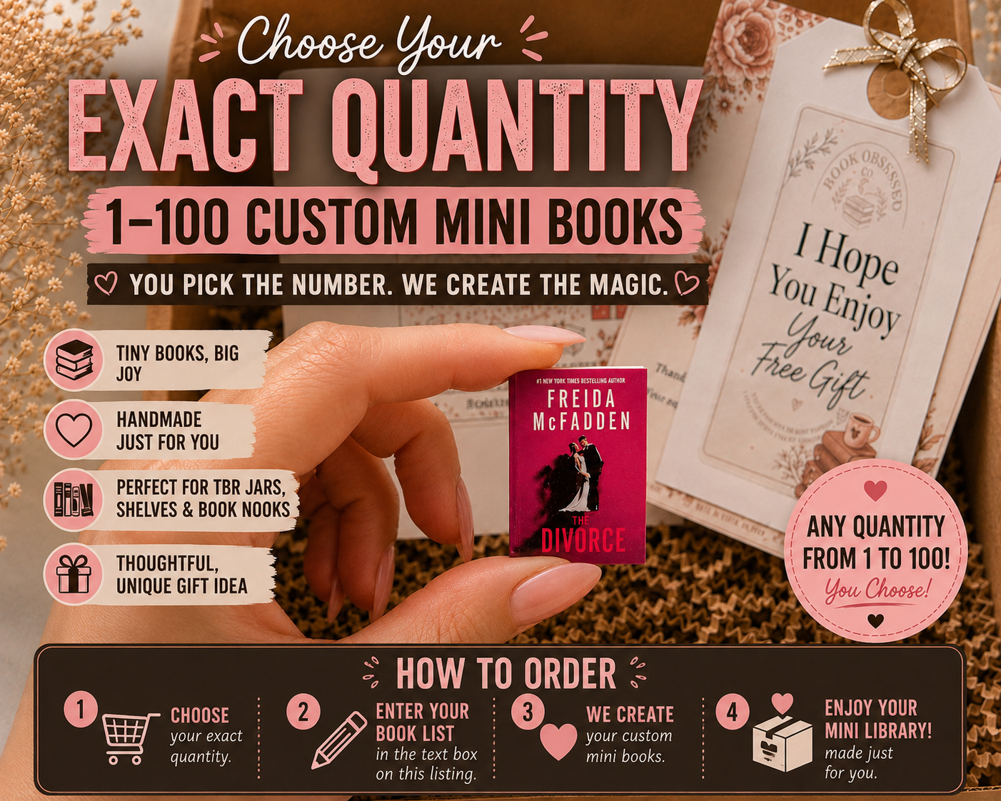 Choose Your Exact Mini Book Quantity | Custom Mini Books (1–100) | Personalized Mini Library | Tiny Book Decor | TBR Jar Books | Book Lover Gift