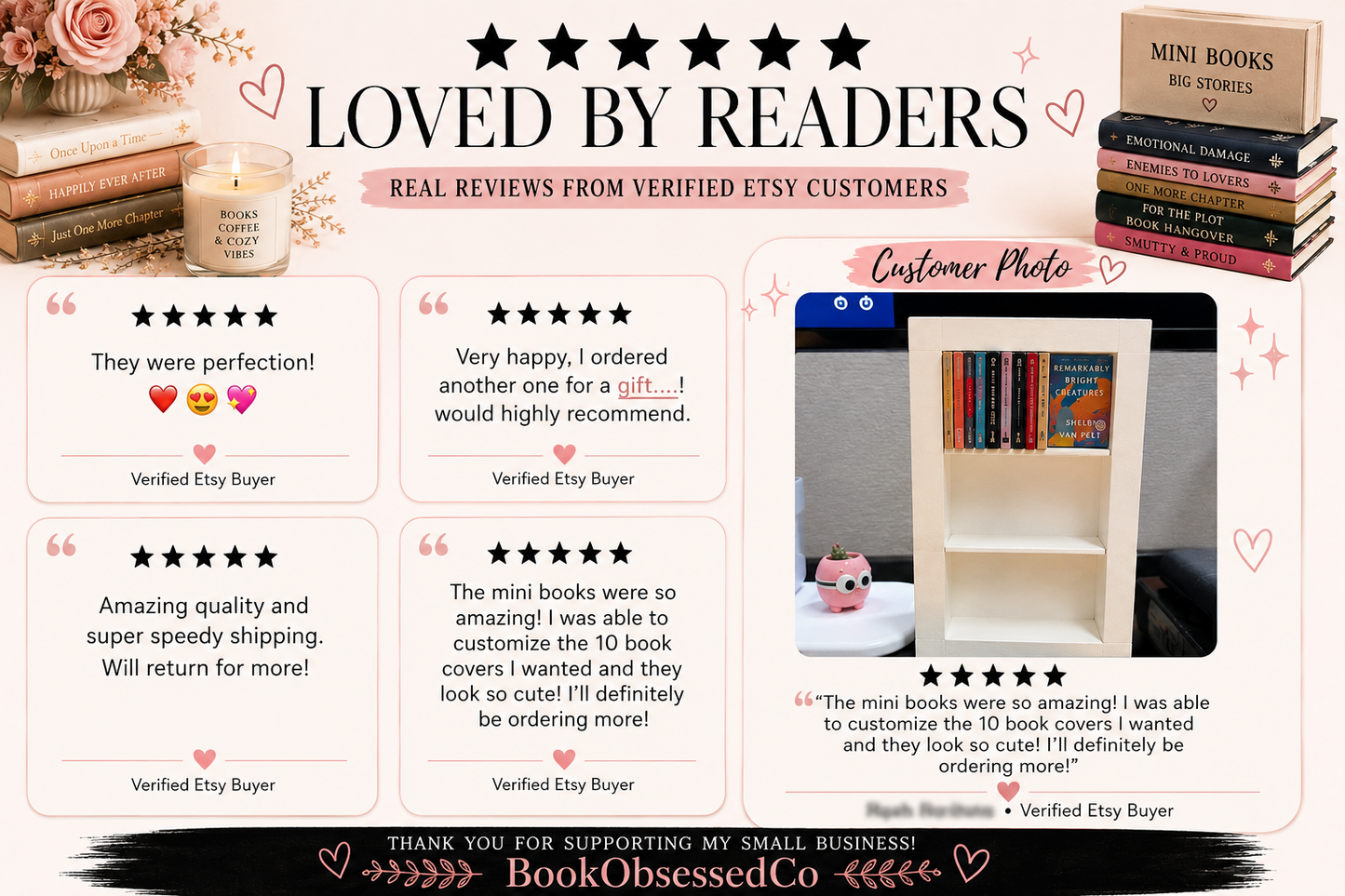 Mini Book Set | Tiny Book Collection for Book Lovers | Reader Decor | Optional Mini Bookshelf Bundle