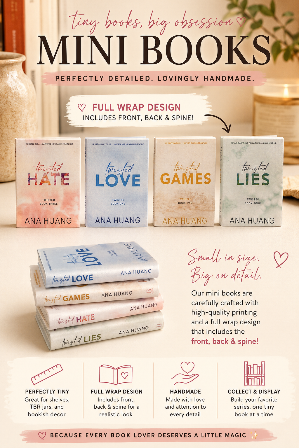 Personalized Mini Book Series Collection | Choose Your Favorite Book Series | Tiny Replica Books | Book Lover Gift | Custom Mini Library