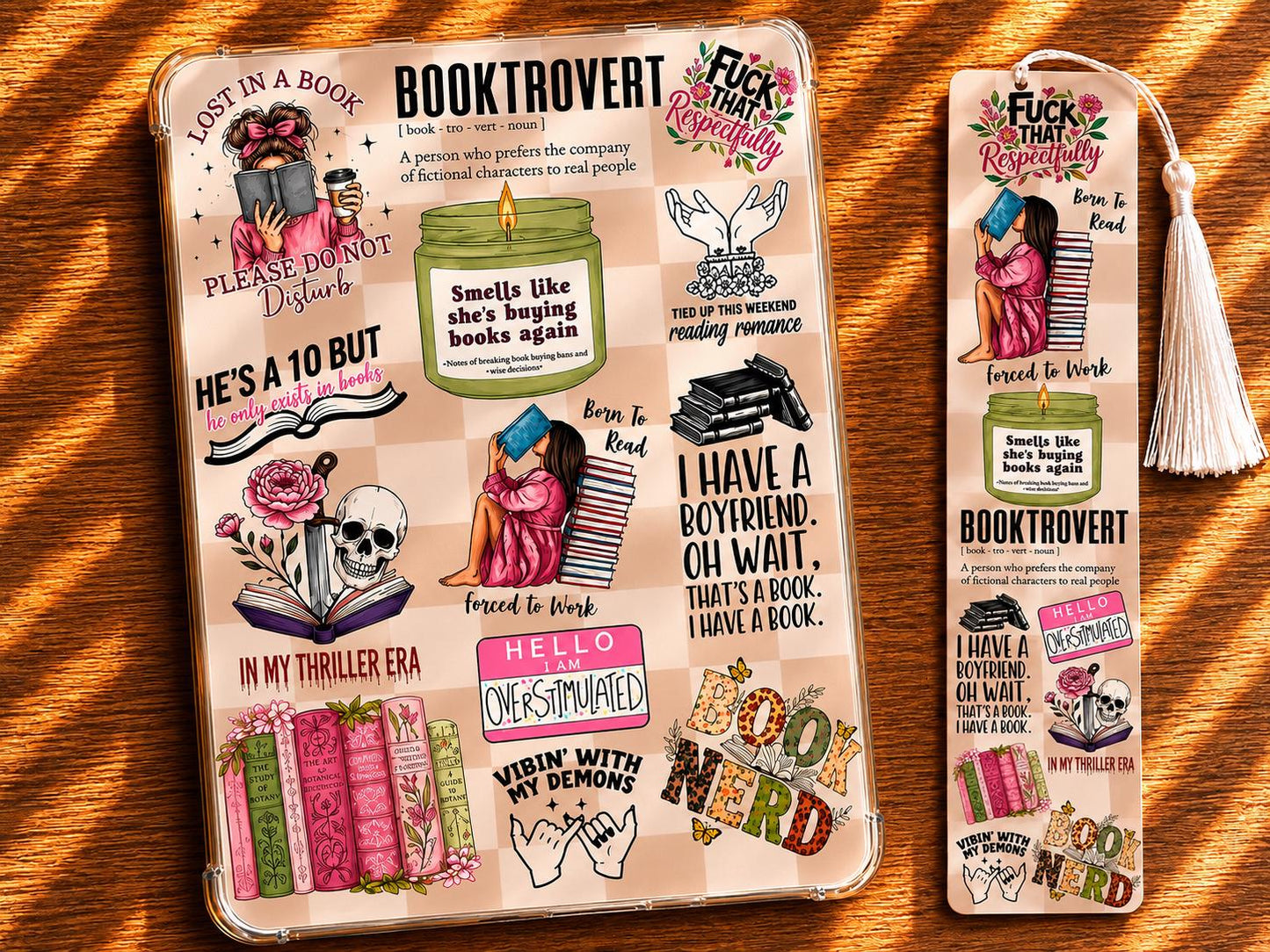 Book Lover E-Reader Insert | Bookish E-Reader Decor | Optional Matching Bookmark & Sticker Sheet Bundle
