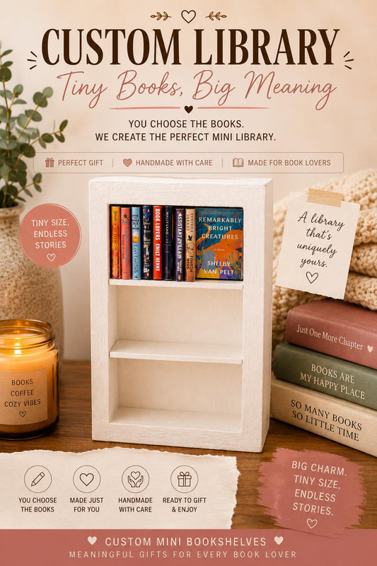 Mini Book Set | Tiny Book Collection for Book Lovers | Reader Decor | Optional Mini Bookshelf Bundle