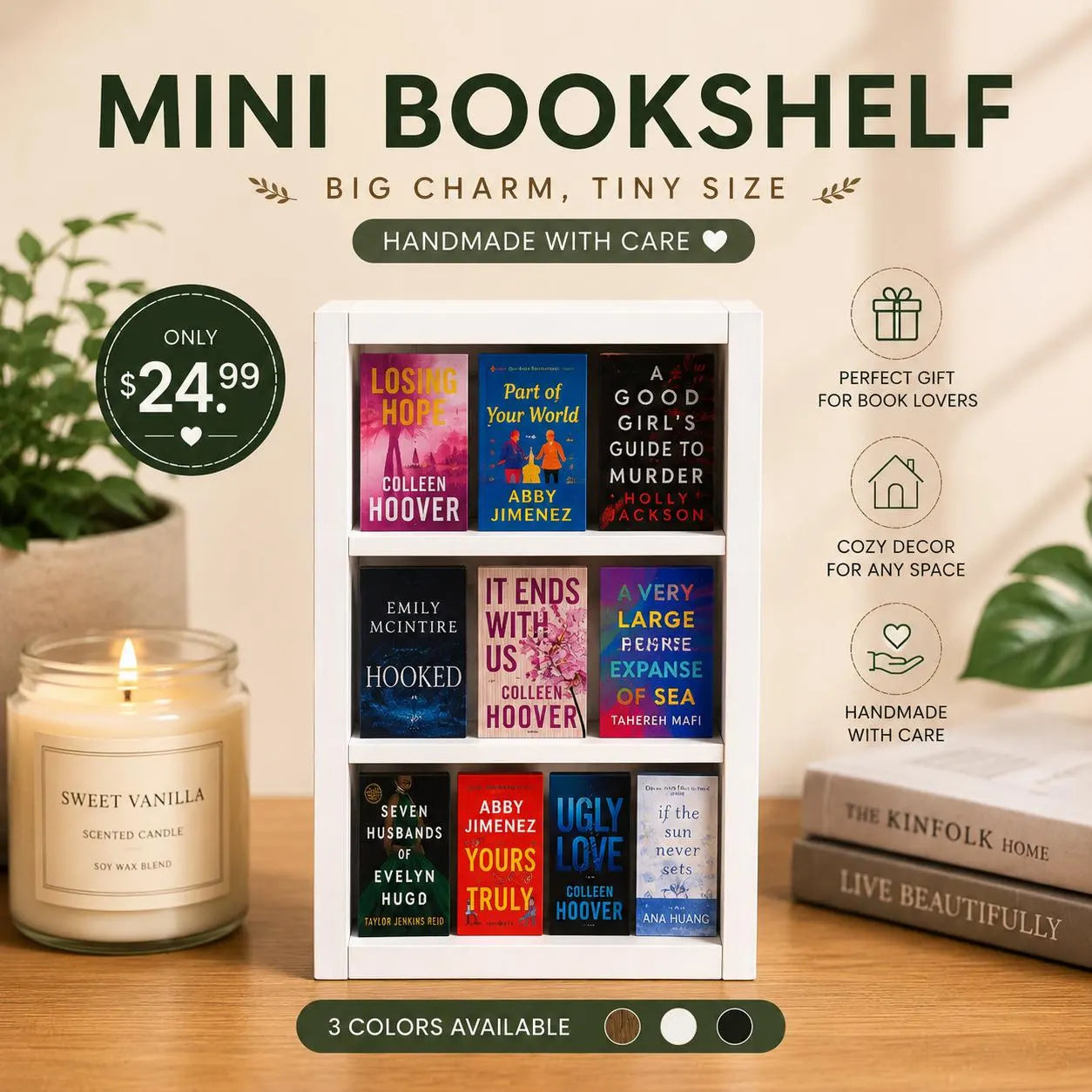 Mini Bookshelf for Mini Books | Handmade Wooden Display Shelf | Tiny Library Decor for Book Lovers