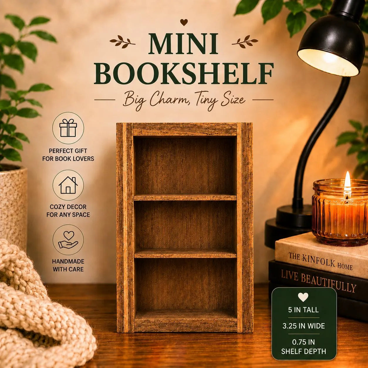 Mini Bookshelf for Mini Books | Handmade Wooden Display Shelf | Tiny Library Decor for Book Lovers