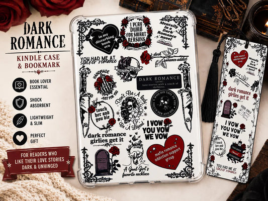 Dark Romance Kindle Insert | Bookish E-Reader Decor | Kindle Insert | Optional Matching Bookmark & Sticker Sheet Bundle