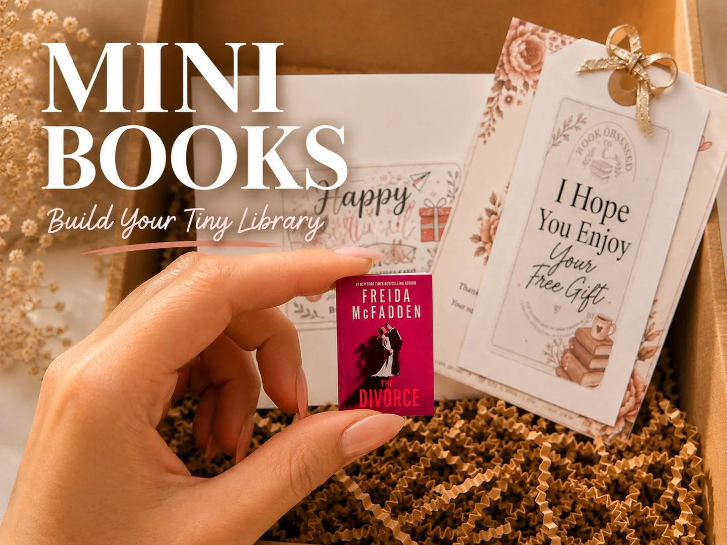Mini Book Set | Tiny Book Collection for Book Lovers | Reader Decor | Optional Mini Bookshelf Bundle